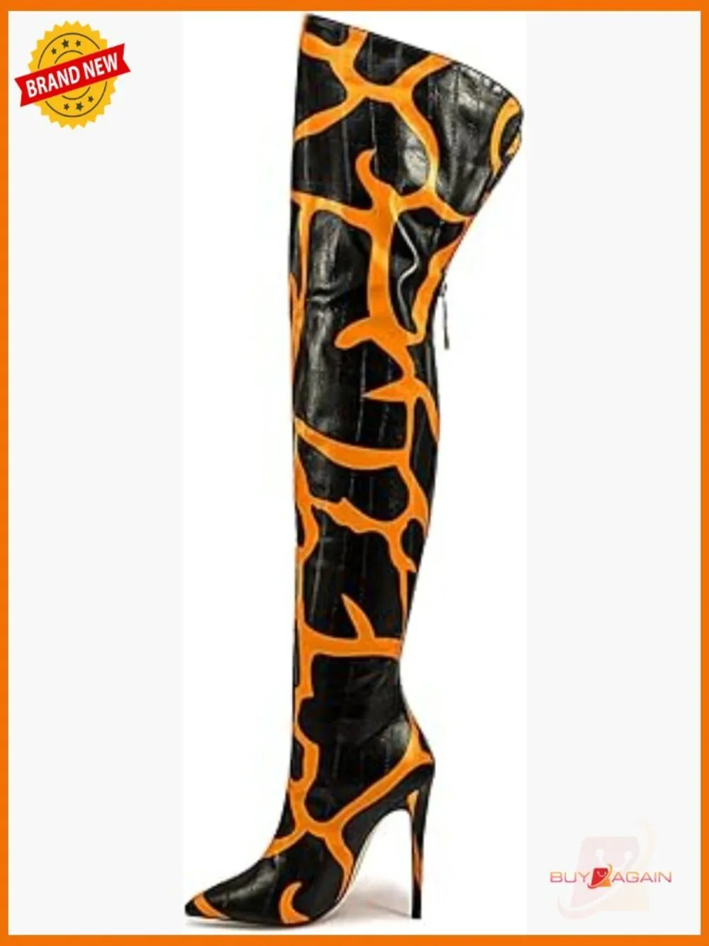 Thigh High Boots Over the Knee Pointed Toe Stiletto Heel Back Zip Animal Print